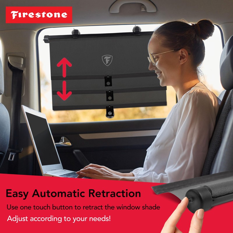 Firestone 2 Pack Retractable Automotive Sunshade Car Window Sunshades -