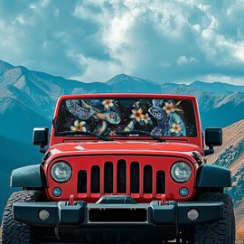 Tuoxiukan Sea Turtle Car Windshield Sun Shade Foldable Front Window Sun Shade for Jeep Rubicon Sahara TJ JK JKU 2 & 4 Door UV Rays Protection Boho Floral Auto Interior Accessories