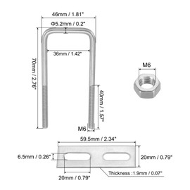 PATIKIL M6x35x70mm Square U-Bolts Kit, 2Set 304 Stainless Steel Square U Shaped Bolts Replacement Parts with Frame Plates and Nuts for Ski Board Sailboat Trailer