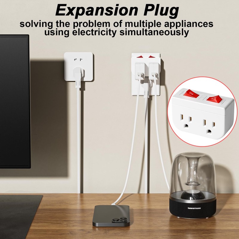 Oviitech Grounded Outlet Wall Tap Adapter with Red Indicator On/Off