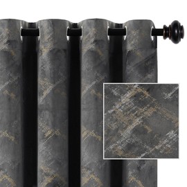 H.VERSAILTEX Luxury Velvet Curtains 63 Inches Long Thermal Insulated Blackout Curtain for Bedroom Foil Print Soft Velvet Grommet Curtain Drapes for Living Room Vintage Home Decor, 2 Panels, Dark Grey