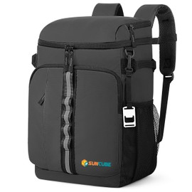 SUN CUBE Cooler Backpack 33 Can, Leakproof Insulated Backpack Cooler for Men Women, Camping Cooler Backpack for Beach Travel Hiking, Waterproof Lunch Backpack, Grey