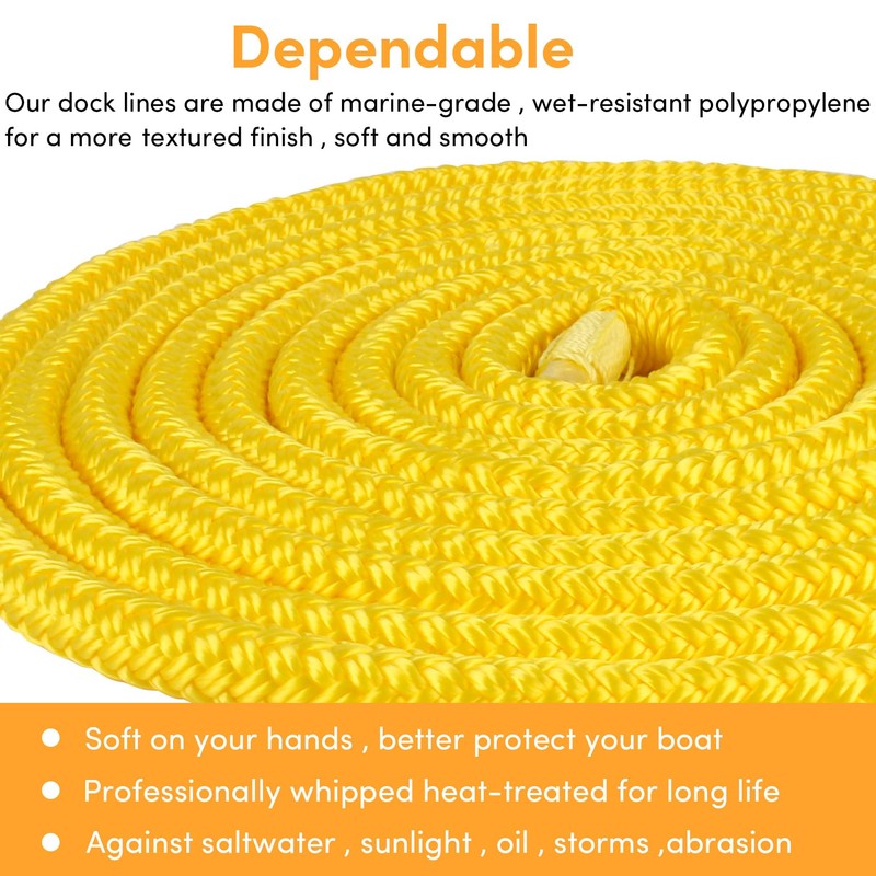 Dock Lines Boat Ropes for Docking 3/8" x15' Double Braided