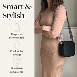 Lily England Cross Body Bag Women - Multiple Pockets - Adjustable Wide Strap and Chain - Black Handbag Crossbody - Over the Shoulder Bag