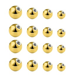 WUSJCOF 16 PCS Piercing Kugeln Ersatzkugel Schraubkugel für Piercing Lippe, Zunge, Bauchnabel, Septum (4mm, 5mm, 6mm) (Gold)