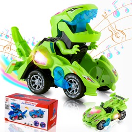 Dinosaur Toys for Kids 3-5: Transforming Dinosaur Car Toy with Light Music for Toddlers 3 4 5 6 7 8 Year Old Boys Girls - Jurrassic World Dino Transformer Toys Cars for Boys 4-6(Green)
