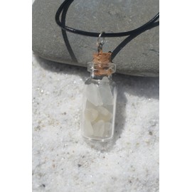 DejaVu Designs Genuine Frosted Sea Glass Necklace in a Glass Vial on a Leather Cord