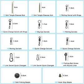 SHADDOCK 300pcs Carp Fishing Swivel Snaps Kit Mixed Various Matte Black Quick Change Rolling Swivels Speed Links Anti-tangle Sleeves Hook Stops Beads Screws Rigs with Tackle Box