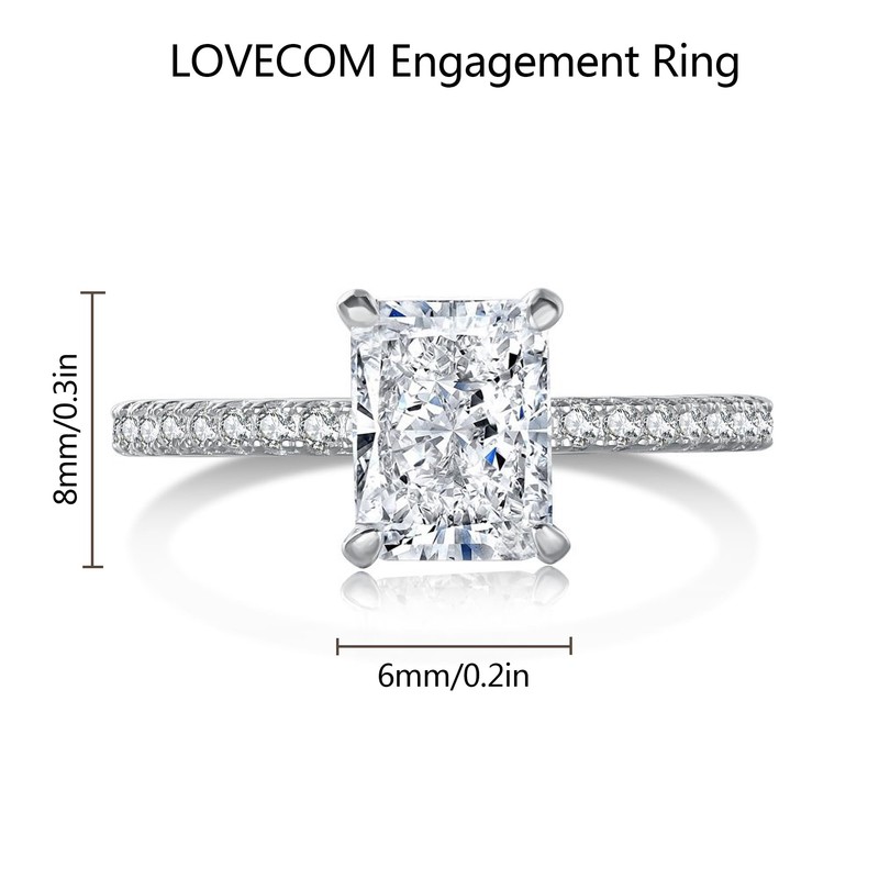LOVECOM 2CT 925 Sterling Silver Engagement Rings for Women Radiant