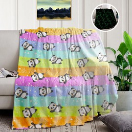 Glow In The Dark Unicorn Blanket For Girls,Luminous Unicorns Blanket for Boys Girls,Super Soft Fuzzy Plush Flannel Furry Fleece Blanket Bed,Sofa,Birthday Unicorn Gifts (Panda, 150 x 200 cm)