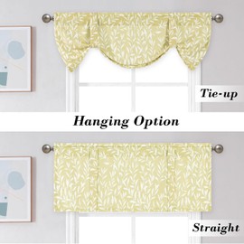 VOGOL Farmhouse Style Valances for Windows, Linen Textured Tie Up Kitchen Valance Curtains, Wrinkle Free Length Adjustable Window Topper, 1 Panel, 52 x 18 Inches, Mustard Yellow