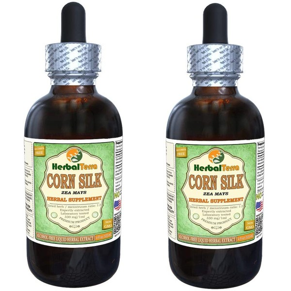 Corn Silk (Zea Mays) Glycerite, Organic Dried Silk Alcohol-Free Liquid Extract (Brand Name: HerbalTerra, Proudly Made in USA) 2x4 fl.oz (2x120 ml)