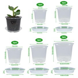 30 Pack 3/4/5/6/7 Inch Clear Nursery Pots with Drainage and 30 Pack Plant Saucers, Clear Plant Pots for Plants Transparent Potting Containers for Plants Seeding Starter Pot (Clear, 3/4/5/6/7 Inch)