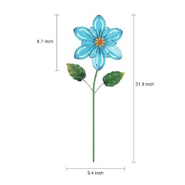 hogardeck Metal Flower Decorative Garden Stakes, 2 Pack 22" Outdoor Garden Decor with Shaking Flower Head Yard Stakes, Yard Art Spring Decorations for Patio Lawn (Blue & Red)