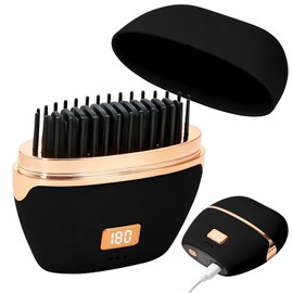 Mini Peine Alisador, Cepillo Alisador de Cabello Portátil para Mujer con 3 Ajustes de Temperatura, Pantalla LED y Carga Tipo-C, Ideal para Viajes, Hogar y Oficina (Negro)
