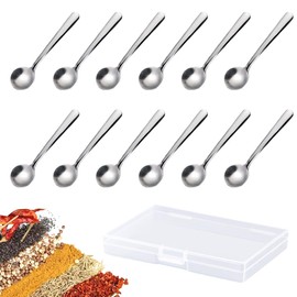 YYOUALS 12Pcs Tiny Spoons for Spices, Mini Coffee Spoon, Small Stainless Steel Salt Spoon with Acrylic Box, Condiment Spoons for Spices, Sugar, Coffee, Powder, Dessert, Caviar