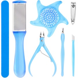 DecorRack 7 Piece Pedicure Kit, Nail File & Clipper, Skin Scrubber, Brush, Cleaning Rod, Foot Pad, Professional Foot Care Kit for Smooth & Healthy Feet, Blue (7 Piece Set)