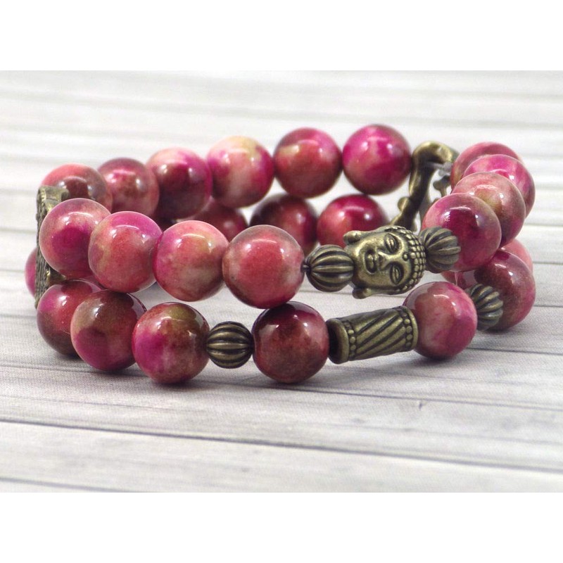 Boho Gipsy multi-strand woman's bracelet in natural white jade tinged