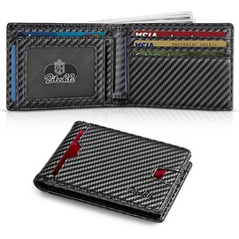 [outdoorfun] Zitahli Mens Slim Carbon RFID Blocking Minimalist Bifold Credit Card Holder Wallet Cartera Para Hombre Leather:_Carbon Black and Red