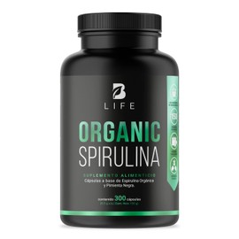 Espirulina Orgnica de 300 Cpsulas 500 mg. Ingredientes naturales Alga Espirulina. Organic Spirulina B Life.                                           