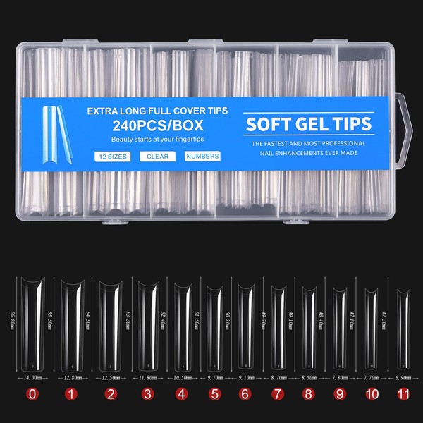 No C Curve Nail Tips, 240Pcs Extra Long XXXXL Square