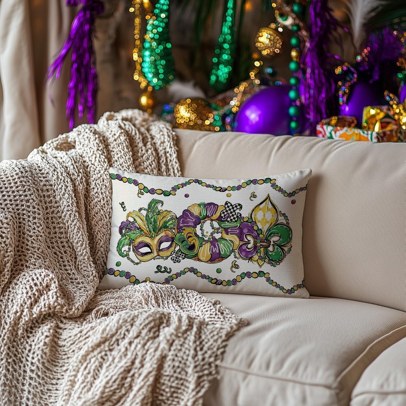 AACORS Mardi Gras Pillow Cover 12x20 Inch Masquerade Fleur De