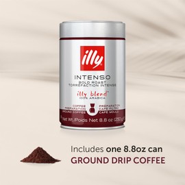 illy Intenso Ground Drip Coffee, Bold Roast, Intense, Robust and Full Flavored With Notes of Deep Cocoa, 100% Arabica Coffee, No Preservatives, 8.8oz (Pack of 1)