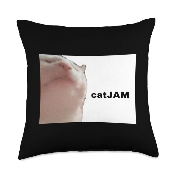 Vibing Cat Memes catJAM Meme Throw Pillow, 18x18, Multicolor