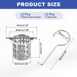 uxcell Hair Strainer, 304 Stainless Steel Shower Drain Strainer with Lifting Hook Hair and Debris Collector Debris Filter Basket for Bathroom Kitchens, Silver