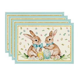 Artoid Mode Bunny Rabbit Egg Floral Easter Placemats Set of 4, 12x18 Inch Spring Table Mats for Outdoor Home Party Kitchen Dining Decor