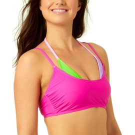 Salt + Cove Women's Juniors' Double Look Bralette Bikini Top (Pink, Medium)