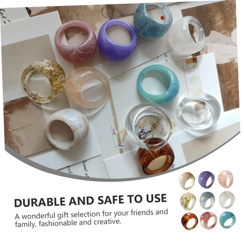FOMIYES 9Pcs Resin Finger Ring Fashion Decor Unique Clear Rings