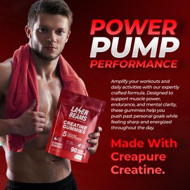 Laser Beams Creatine Monohydrate Gummies - 5g Creapure Creatine per Serving - Vegan - Boost Muscle Strength, Endurance, Recovery & Mental Focus - 90 Gummies, Gluten-Free (Strawberry)