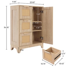 ALBAD Rattan Sideboard Cabinet with Drawers and Doors Boho Narrow Buffet/Storage Cabinets with Wood Adjustable Shelf Farmhouse Coffee Bar Cabinet for Living/Dining Room, Bathroom, Kitchen