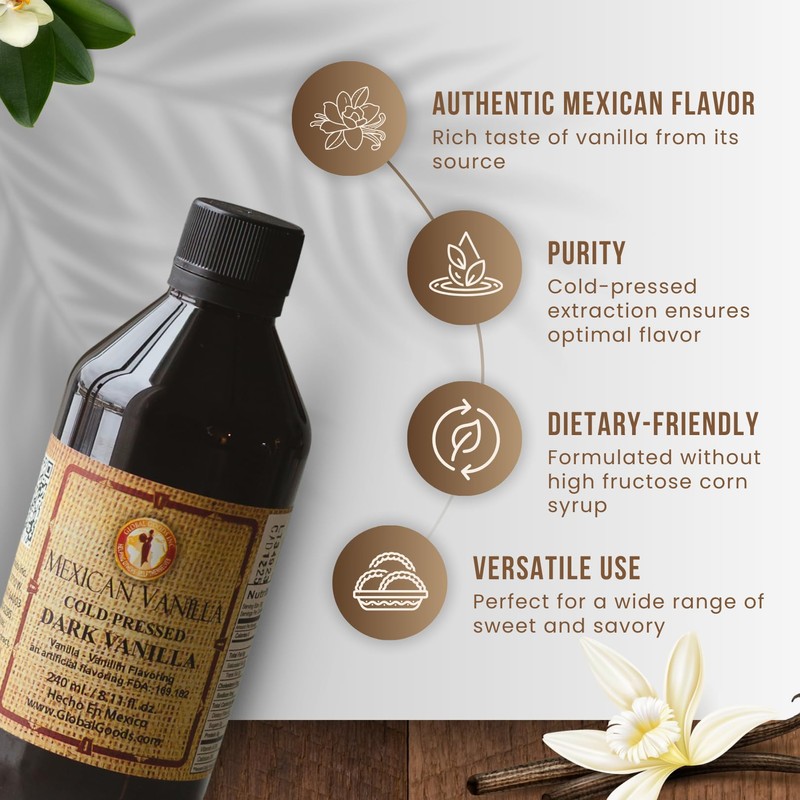 Pure Dark Mexican Vanilla Extract Gluten-Free Vanilla for Baking, Cakes,