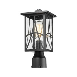 Bestshared Outdoor Post Lantern with Seeded Glass Waterproof Lamp Post Light, Weather-Resistant Exterior Pole Light Fixture for Garden, Patio, Walkway (Black, Small)