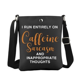 JTOUK Caffeine Sarcasm Crossbody Bag Inappropriate Thoughts Gift Sarcastic Gift Humor Words Gift Coffee Lover Gift (Caffeine Sarcasm CB EU)