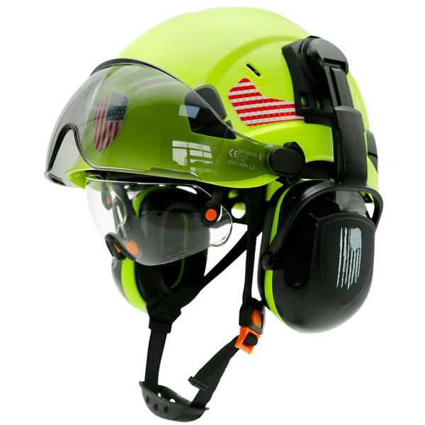 Construction Hard Hat with Visor and Hearing Protection-Green Safety Hardhat