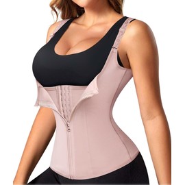 Nebility Women Waist Trainer Corset Zipper Vest Body Shaper Cincher Tank Top with Adjustable Straps (XL, Beige)