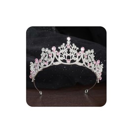 Rannyrena Crystal Wedding Tiaras and Crowns for Women Sparkling Rhinestone Bridal Queen Crown Princess Headpiece Hair Accessories for Birthday Prom Pageant Party (Silver-pink)