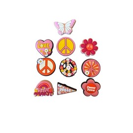Peace and Love Shoe Charms Set, Retro Flower Power Design, 9-Piece