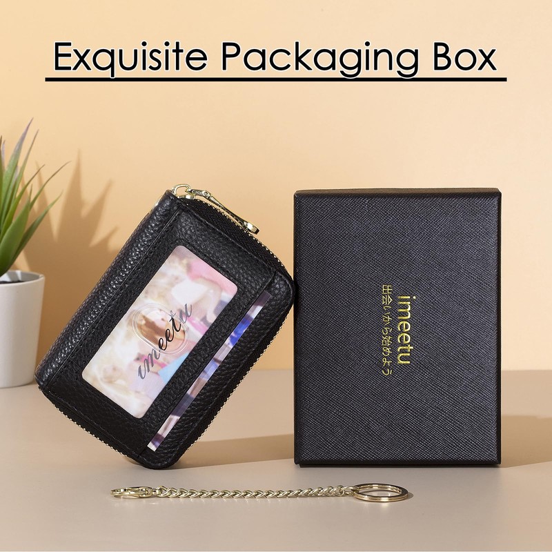 imeetu RFID Credit Card Holder, Small Leather Zipper Card Case