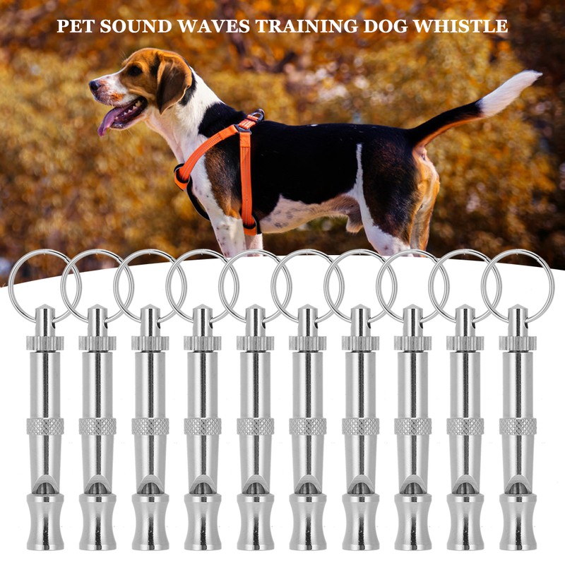 10PCS Adjustable Dog Whistle Trainer Sound Waves Stainless Steel Pet