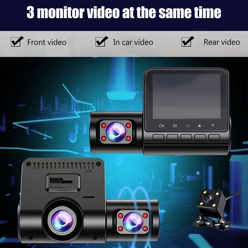 2.4 Inch Screen Dashcam 3 Way HD 1080P Three Lens