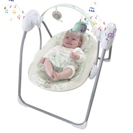 Portable Baby Swing for Infants, Compact & Foldable Infant Swing with 5-Speed Swing,Music, Timer, Cushioned Seat, Battery Operated, 0-9 Months 6-20 lbs,SG2404
