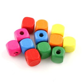Pack of 200 Wooden Cubes Wooden Beads 6 mm Colourful Mix Colour for Threading Dice for Crafts 2 mm with Hole Spacer Beads for DIY Jewellery Arts Crafts Necklace