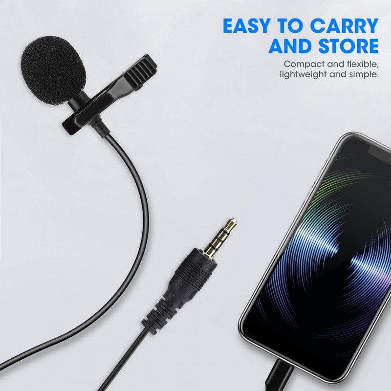 ASHATA -Plug Lavalier Microphone Clip On Omnidirectional 3.5mm Jack Condenser