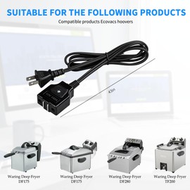 MULTIM Deep Fryer Cord Replacement 028372 for Waring Deep Fryer DF175 DF250 DF280 TF200 DF175 DF250 DF280 Breakaway Magnetic Suction Power Cord, 42.13in, Black