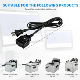 MULTIM Deep Fryer Cord Replacement 028372 for Waring Deep Fryer DF175 DF250 DF280 TF200 DF175 DF250 DF280 Breakaway Magnetic Suction Power Cord, 42.13in, Black