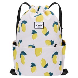 HAWEE Waterproof Drawstring Backpack with Inner Pocket Large Gym Bag Drawstring Daypack Drawstring Bag Sports Bag Unisex for Women Men Travel Everyday Outdoor Yoga School Beach Swimming, lemon, Sports